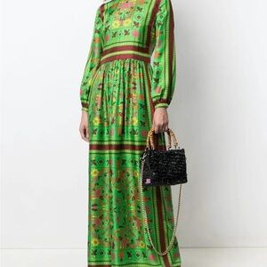 Tory Burch Green Silk Scarf Maxi Dress 6